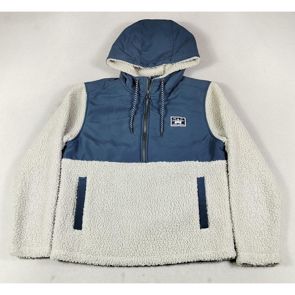 Hurley Jacket Mens Small White Blue Sherpa Fleece Hooded 1/4 Zip Anorak Pullover